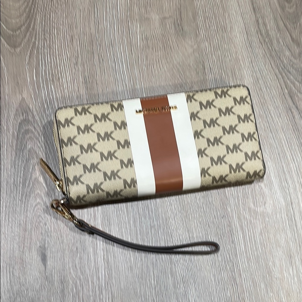 Michael Kors Monogram Wristlet Wallet - Beige and Brown
